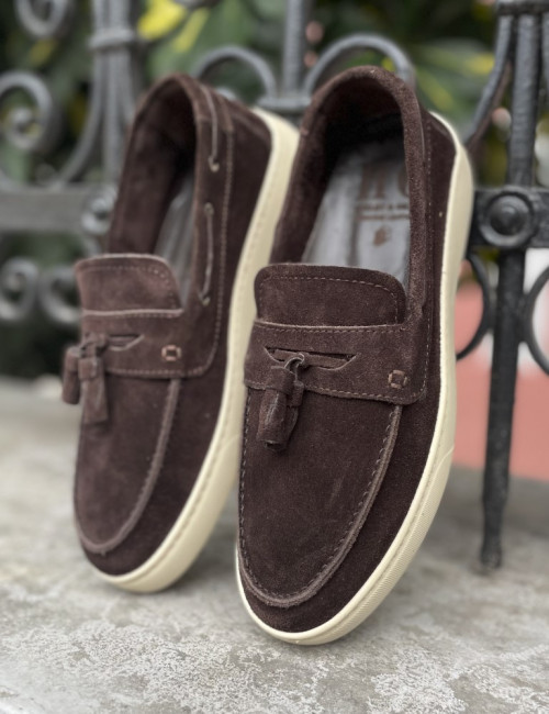 Huxley and Grace ανδρικά καφέ δερμάτινα loafers με tassels HG174191K