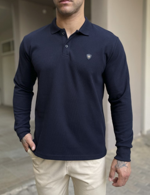 Everbest Ανδρική navy Polo μακρυμάνικη μπλούζα Plus size 251032N