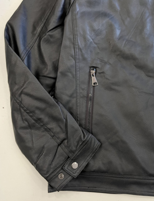 Ανδρικό μαύρο μπουφάν από δερματίνη με μάο γιακά G259823