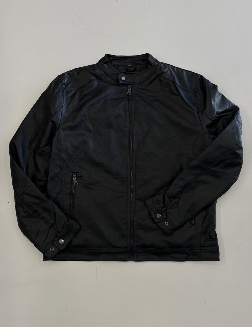 Ανδρικό μαύρο μπουφάν από δερματίνη με μάο γιακά G259823