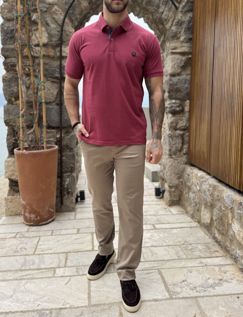 Everbest ανδρική κερασί πικέ Polo μπλούζα Plus Size 262833