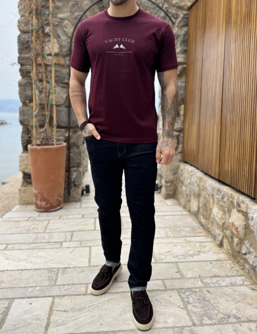 Everbest ανδρική μπορντό κοντομάνικη μπλούζα με τύπωμα Plus Size 262804B