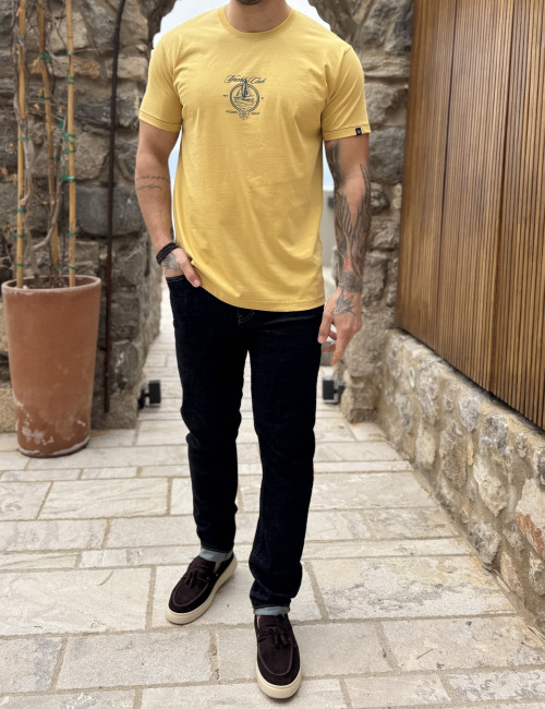 Everbest ανδρική ώχρα κοντομάνικη μπλούζα με τύπωμα Plus Size 262803