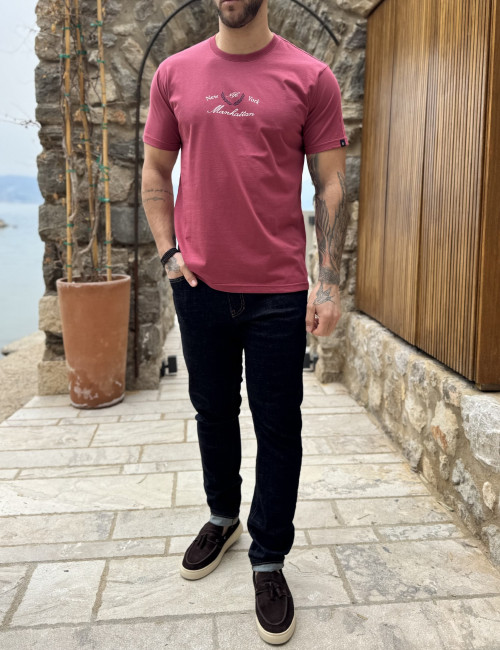 Everbest ανδρική κερασί κοντομάνικη μπλούζα με τύπωμα Plus Size 262802K