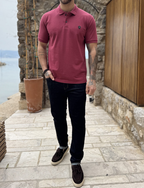 Everbest ανδρική κερασί πικέ Polo μπλούζα Plus Size 262839