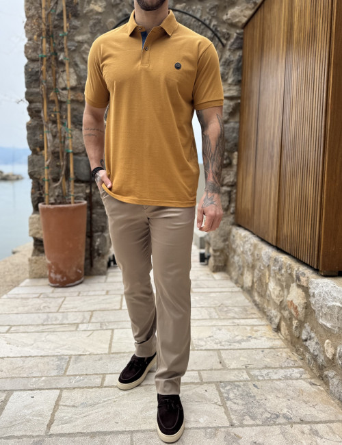 Everbest ανδρική ώχρα πικέ Polo μπλούζα Plus Size 262833O