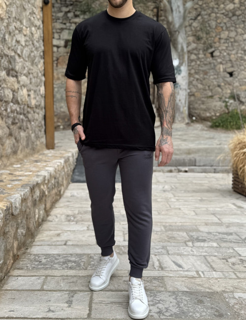 Ανδρική βαμβακερή μαύρη κοντομάνικη μπλούζα KEF2626M