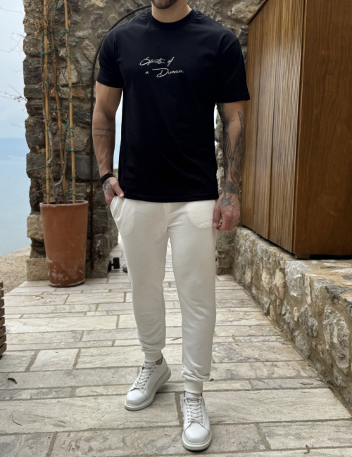 Ανδρική βαμβακερή μαύρη κοντομάνικη Oversized μπλούζα με τύπωμα KEF2628M