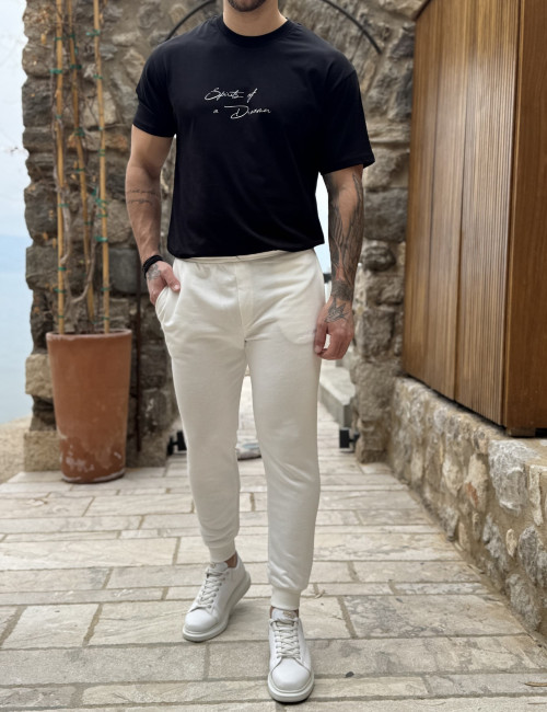 Ανδρική λευκή αθλητική φόρμα με λάστιχο KEF2612W