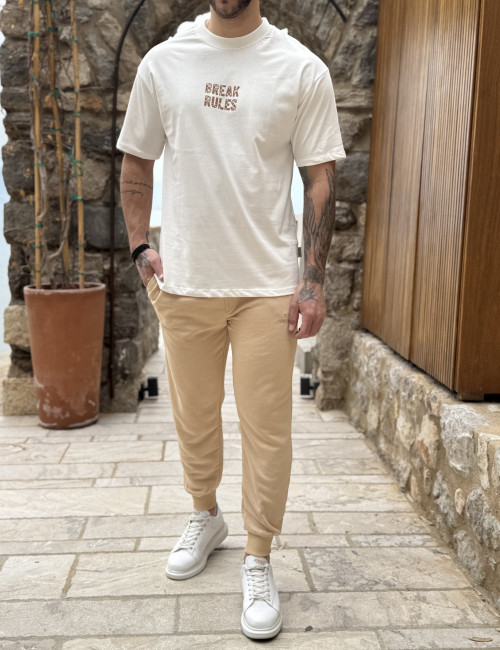 Ανδρική βαμβακερή λευκή κοντομάνικη Oversized μπλούζα με τύπωμα KEF2624