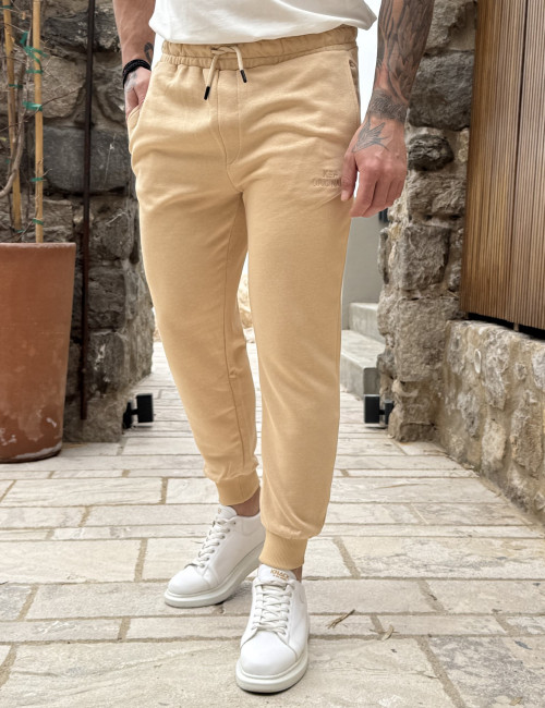 Ανδρική ώχρα αθλητική φόρμα με λάστιχο KEF2614