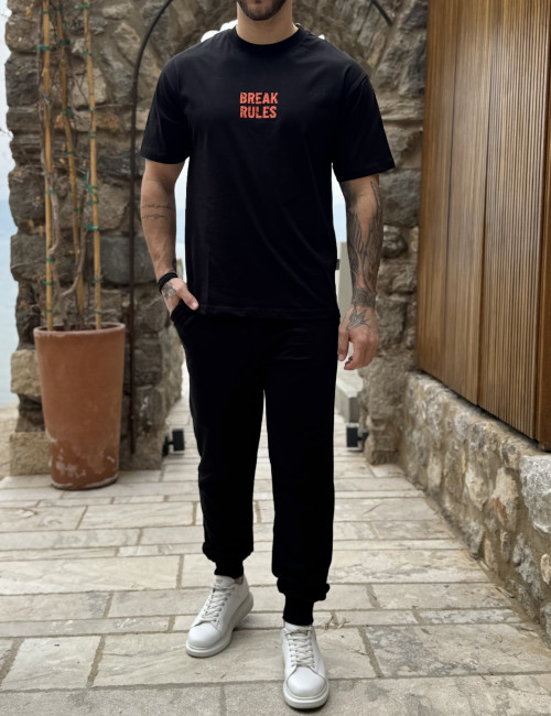 Ανδρική βαμβακερή μαύρη κοντομάνικη Oversized μπλούζα με τύπωμα KEF2624M