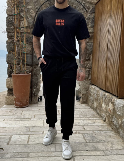 Ανδρική μαύρη αθλητική φόρμα με λάστιχο KEF2616M