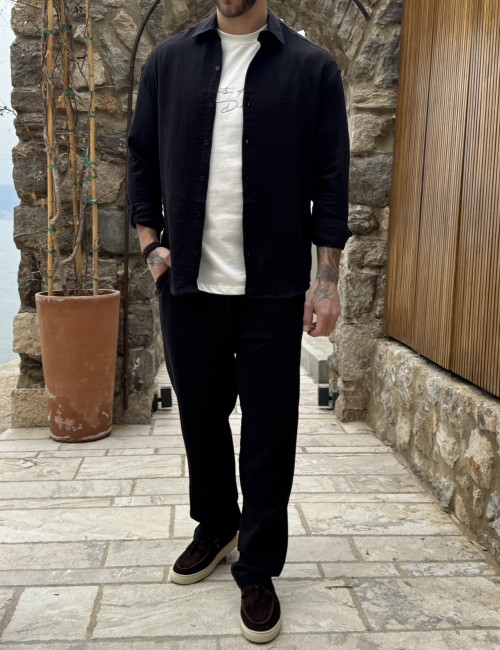 Ανδρικό μαύρο πουκάμισο με γιακά ES516