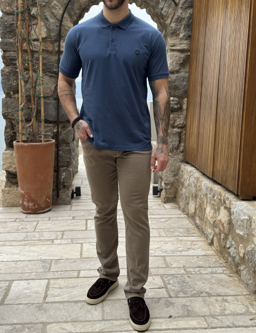 Everbest ανδρική μπλε Indigo πικέ Polo μπλούζα Plus Size 262839I