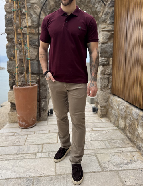 Everbest ανδρική μπορντό πικέ Polo μπλούζα Plus Size 262839B