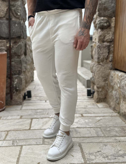 Ανδρική λευκή αθλητική φόρμα με λάστιχο KEF2614W