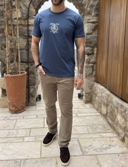 Everbest ανδρική μπλε Indigo κοντομάνικη μπλούζα με τύπωμα Plus Size 262803I