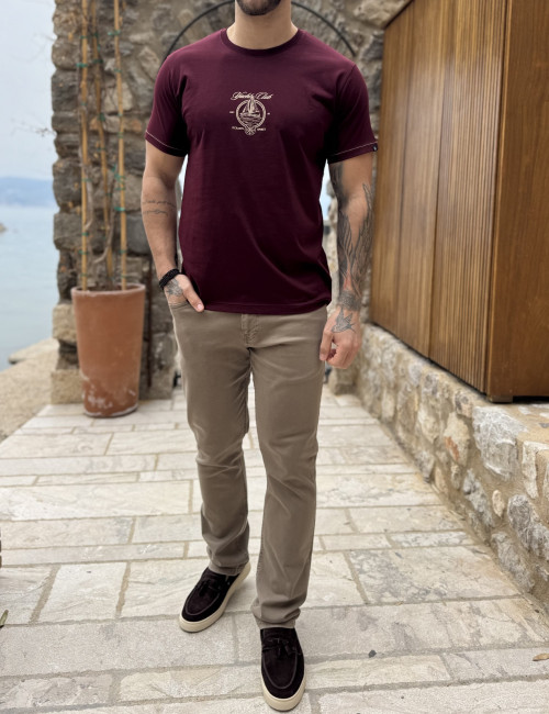 Everbest ανδρική μπορντό κοντομάνικη μπλούζα με τύπωμα Plus Size 262803B