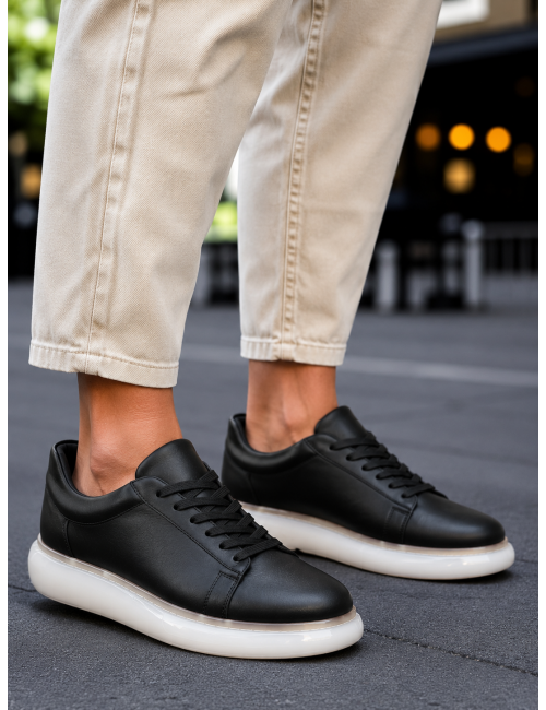 Ανδρικά ασπρόμαυρα δίσολα Sneakers λαστιχένια σόλα CH295