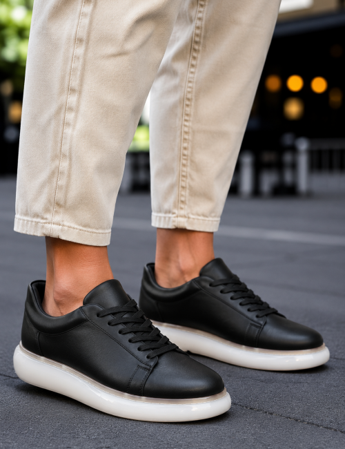 Ανδρικά ασπρόμαυρα δίσολα Sneakers λαστιχένια σόλα CH295