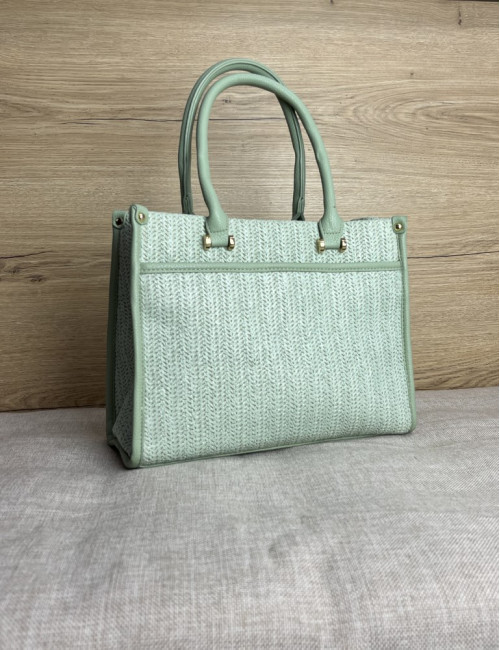 Γυναικεία πράσινη ψάθινη τσάντα χειρός 1540800P