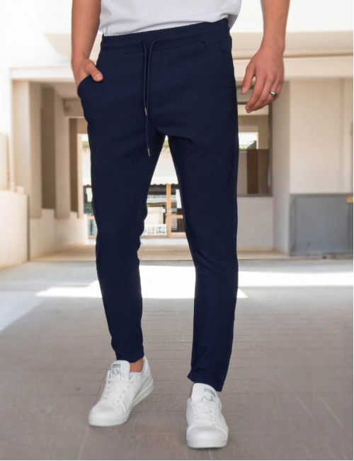 Ανδρικό μπλε υφασμάτινο παντελόνι loose fit PNT634B