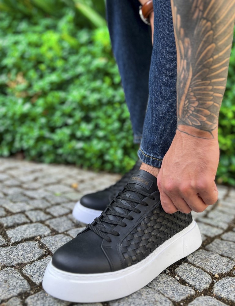 Ανδρικά ασπρόμαυρα sneakers δερματίνη πλεκτό σχέδιο CH203A φωτογραφία