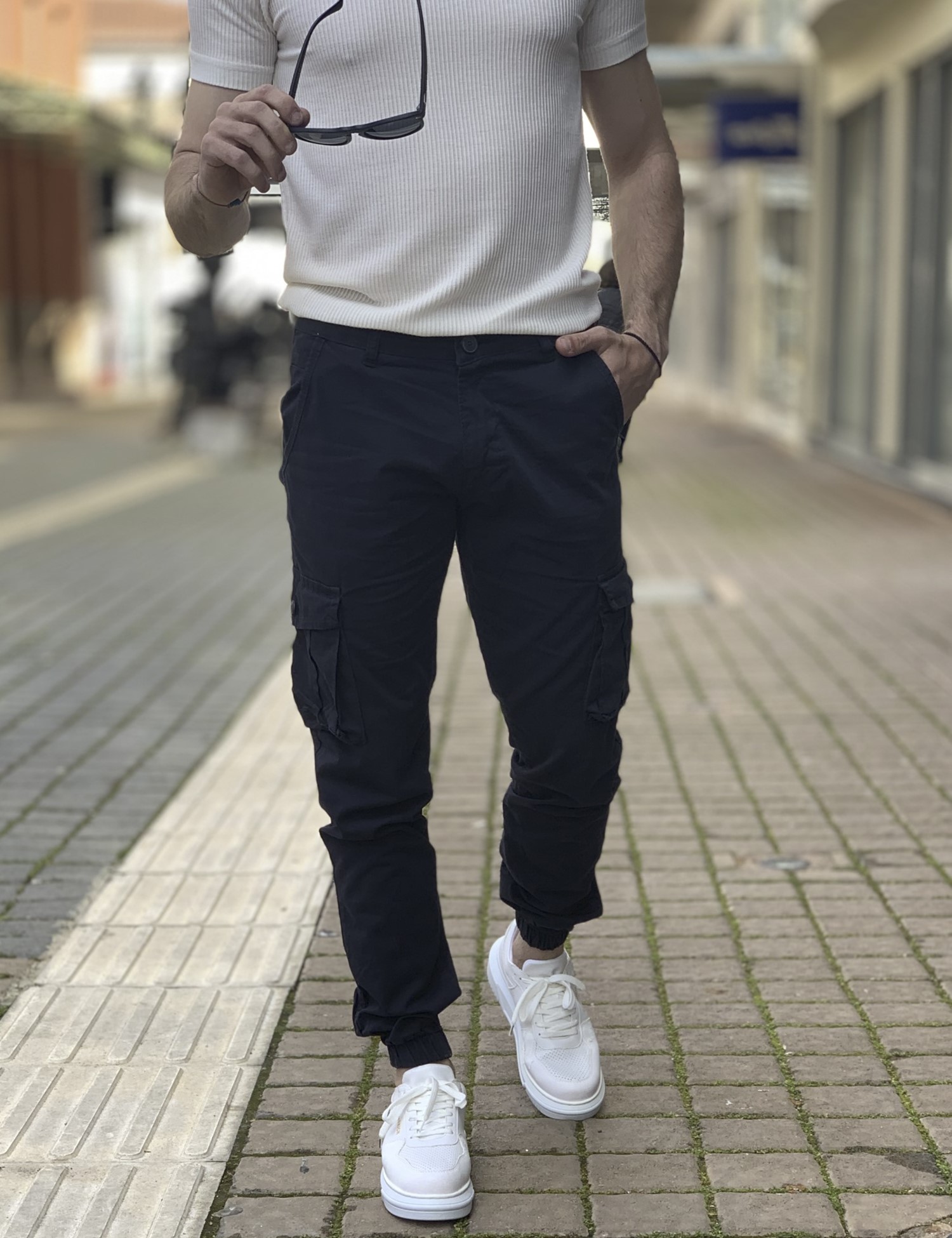 Ανδρικό μπλε υφασμάτινο cargo παντελόνι 210922 φωτογραφία