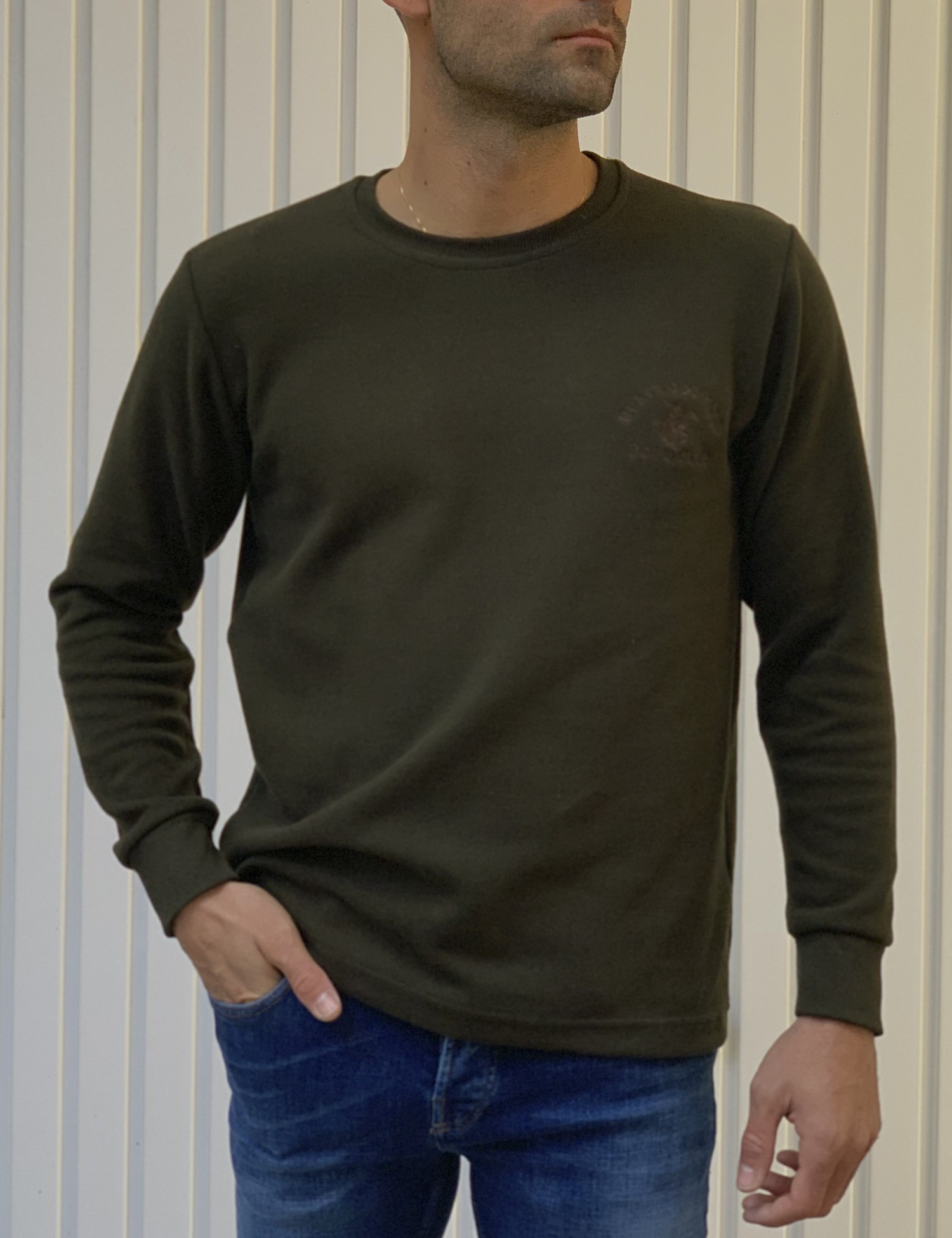 Ανδρική μακρυμάνικη μπλούζαελληνικής κατασκευής. Διαθέτει λάστιχο στα μανίκια και κέντυμα στο στήθος. Το υφασμά της είναι ριπ, πολύ μαλακό βαμβακερό.Κανονικη προς άνετη εφαρμογήΣύνθεση: 65% cot 35% el.Προϊόν Ελληνικής κατασκευήςΤο μοντέλο έχει ύψος 1.85 και 75 κιλά. Φοράει μέγεθος Μ