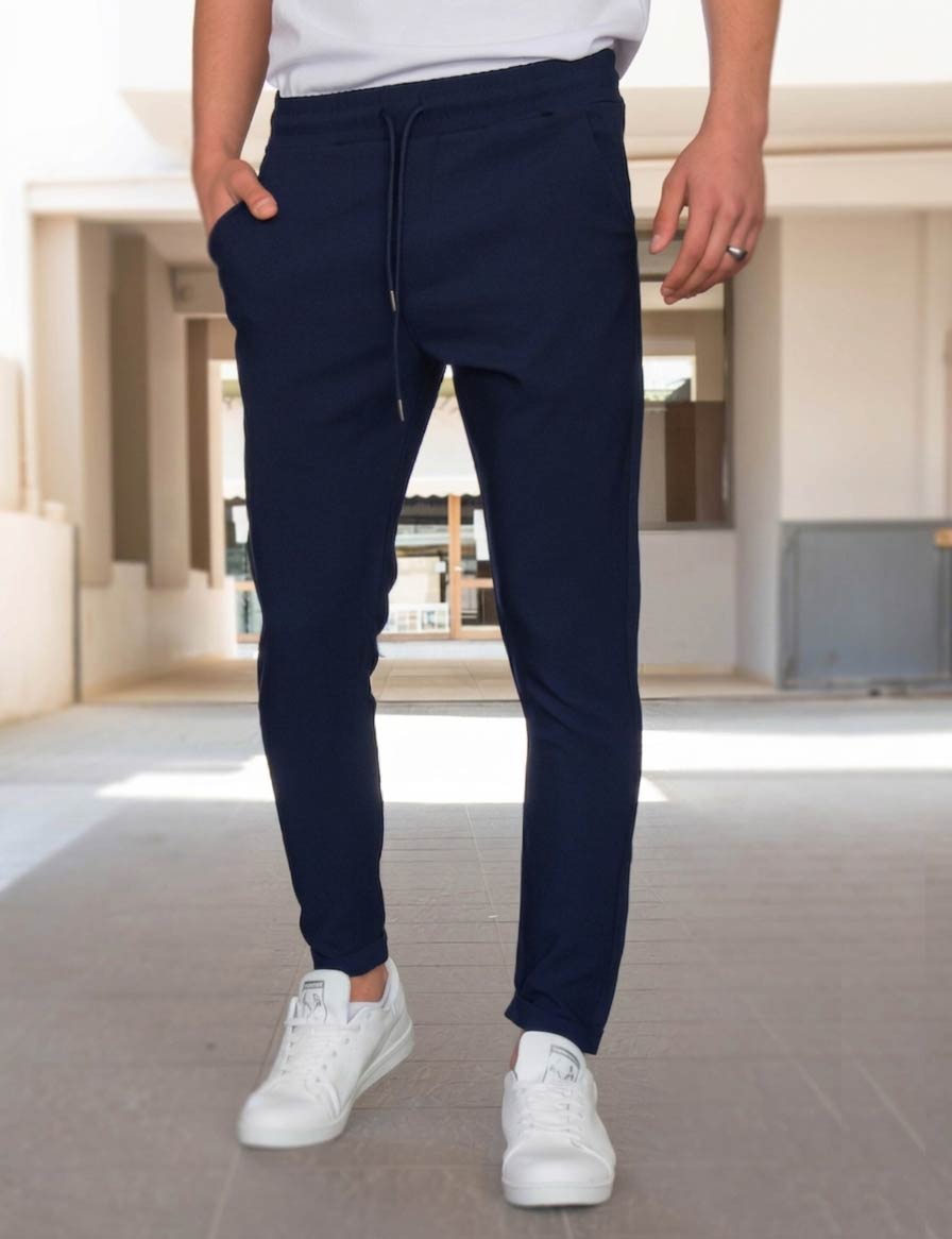 Ανδρικό μπλε υφασμάτινο παντελόνι loose fit PNT634B